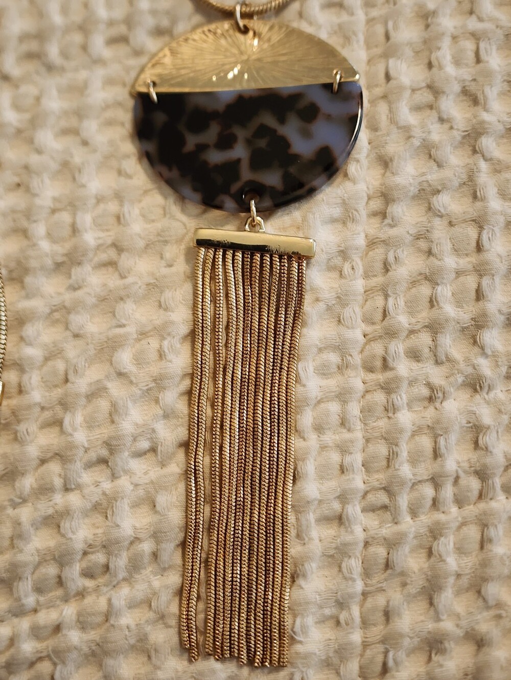 Vintage Gold Tortoiseshell Pendant Tassel Necklace 32" Long Plus Pendant